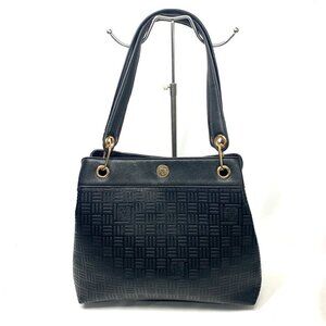 Anne Klein Shoulder Bag Textured Black Vegan Leather Gold Hardware 13"W x 11.5"H
